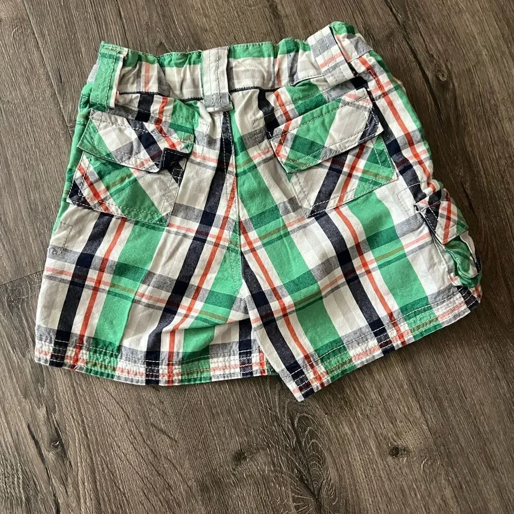 Hanna Andersson Plaid Green, Orange And Navy Shorts  size 80